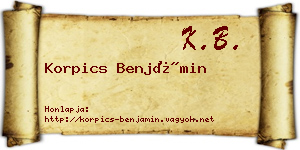 Korpics Benjámin névjegykártya