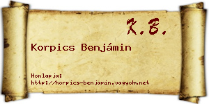 Korpics Benjámin névjegykártya